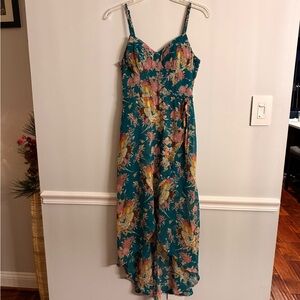 Lily Rose Floral High Low Dress - Teal and Pink